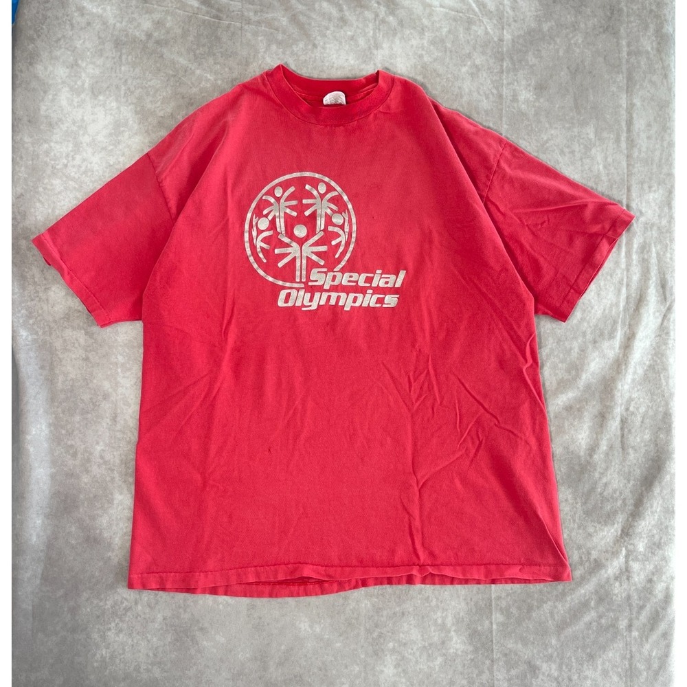 VINTAGE Special Olympics Shirt Adult 2XL Red Short Sleeve Tee Single Stitch 90s